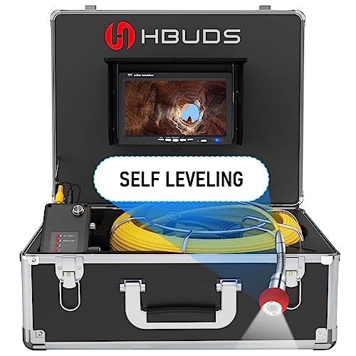 HBUDS Sewer Camera Self Leveling, 100ft Drain Pipe Cameras with Meter Counter, 12V 4500mAh Battery Plumbing Snake Camera with Light, 7" Color HD Duct Chimney Sewer Inspection Cam, DVR Recorder 16GB by HBUDS - Used condition - US$369.40
