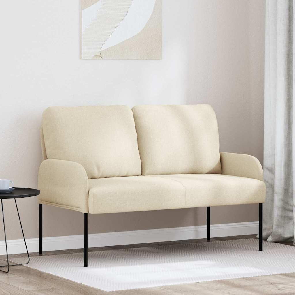 Sofá suave moderno de 110 cm de ancho de asiento color crema con cojín Bullnose, sofá de dos plazas de madera contrachapada y metal para salón, pasillo y dormitorio, diseño moderno