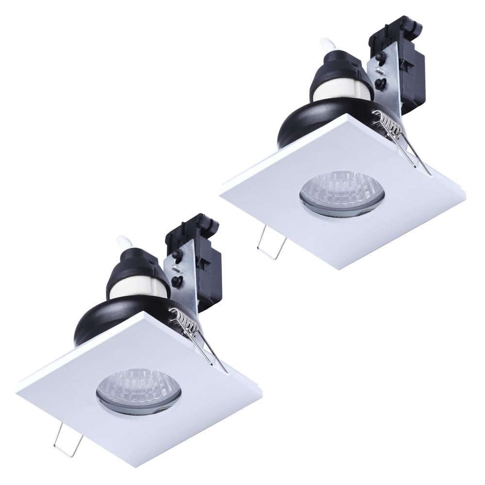 LITECRAFT Recessed Downlights Square Fixed IP65 Spotlights - (White, 2 Pack)