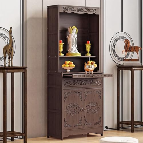 Table d'autel bouddhiste en bambou avec rangement pour méditation - 2
