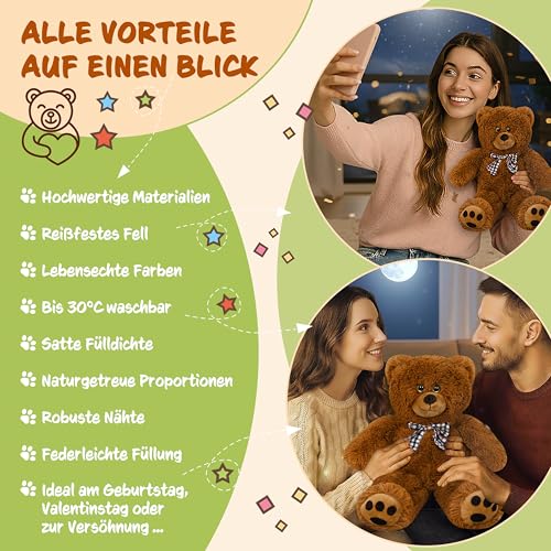 monzana® Teddybär L - XXXL 50-175cm Weiches Fell Schleife Tatzendruck Geschenk Plüschtier Kuscheltier Stofftier Riesen Teddy Bär