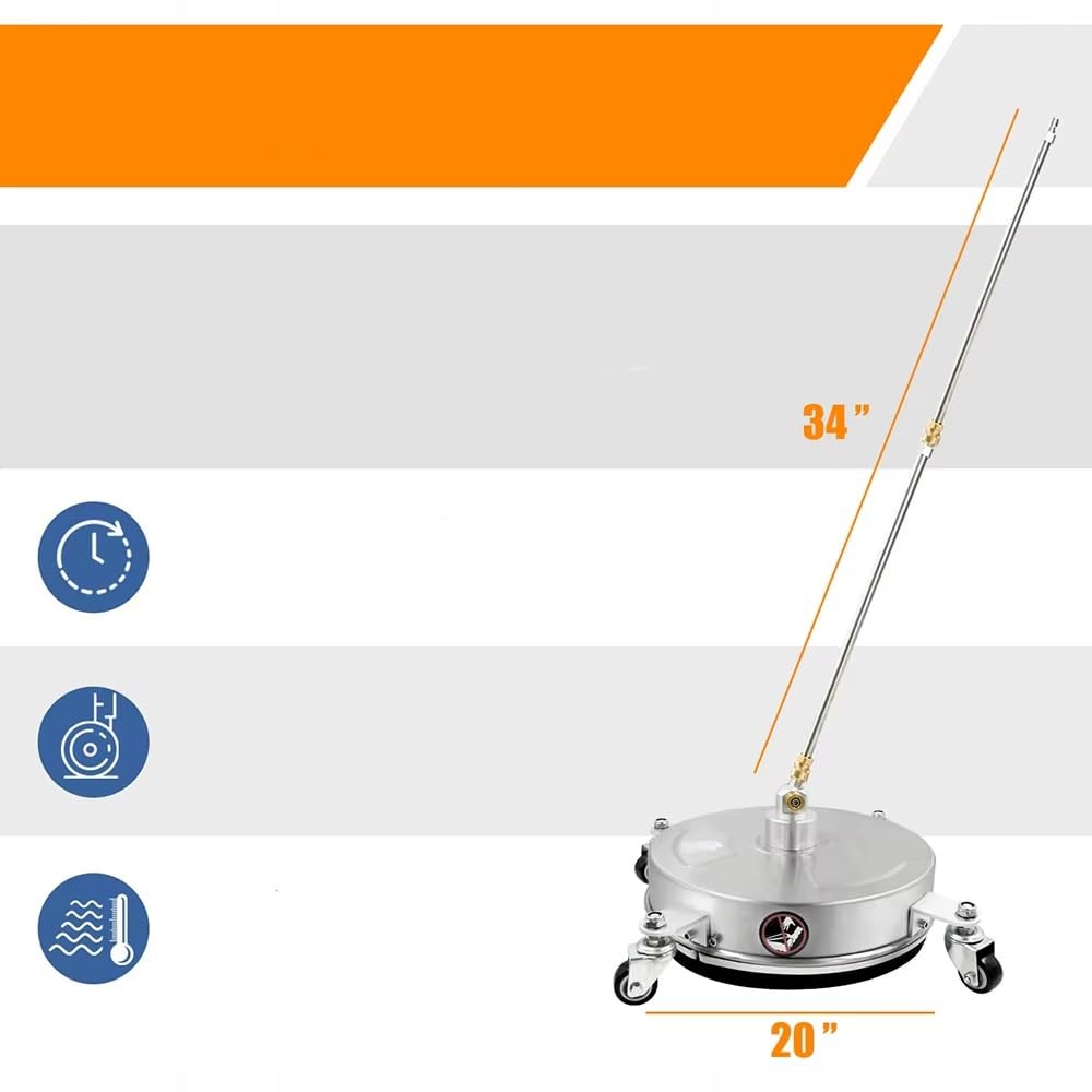 Rosfix Set limpiador de superficies T-Racer 50 cm – Acero inoxidable, 275 bar, acoplamiento rápido 1/4", 2 boquillas de 25°, lanza de 86 cm, para pavimento, hormigón, terraza, accesorios de alta