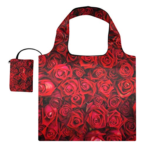 XiangHeFu Wiederverwendbare Lebensmittelgeschenkbeutel Einkaufstaschen Faltbare, natürliche rote Rosen mit großer Kapazität Cover