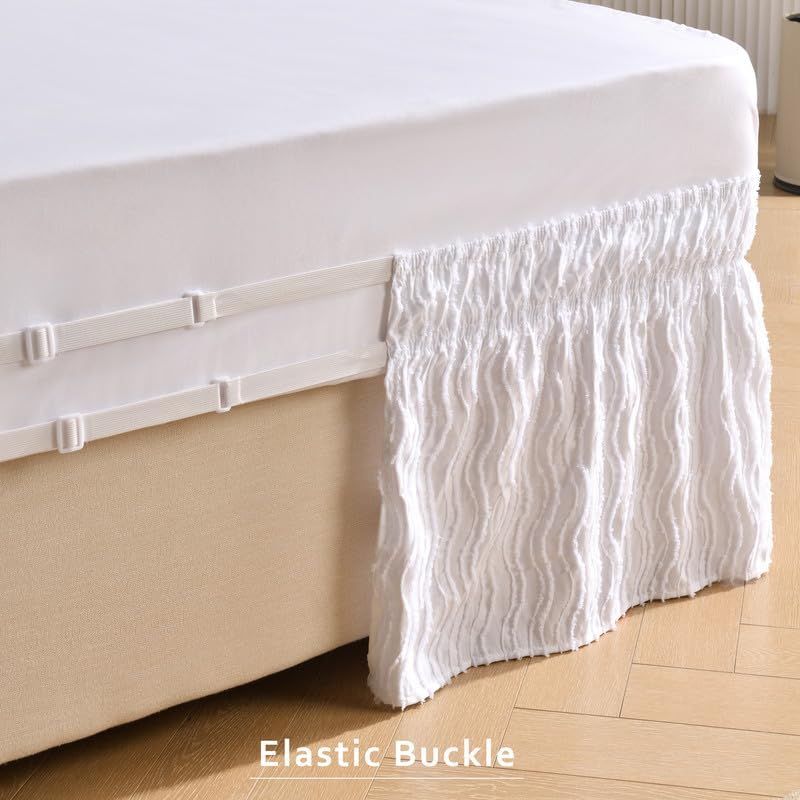 MIYE-Wavy-Tufted-Bed-Skirt-Wrap-Around-Dust-Ruffle-with-Elastic-Belts-18-Inch-Drop-Easy-to-Put-On-Bedskirt-Machine-Washable–Wrinkle-ResistantWavyWhite-KingQueen-18-Drop MIYE Wavy Tufted Bed Skirt Wrap Around Dust Ruffle with Elastic Belts 18 Inch Drop Easy to Put On Bedskirt Machine Washable–Wrinkle ResistantWavyWhite KingQueen 18 Drop