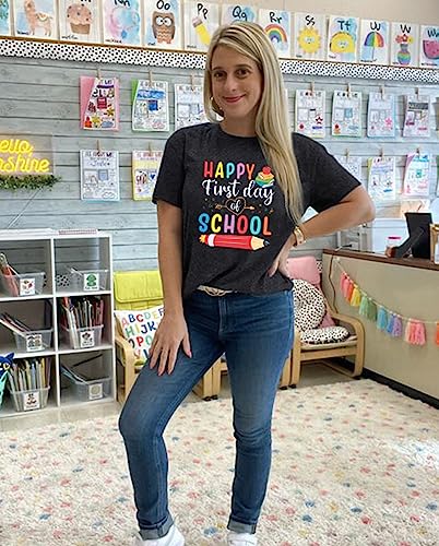First Day of School Shirt Women Teacher Life T Shirts Back to School Gift Tee Tops for School Teachers Students - Image 5