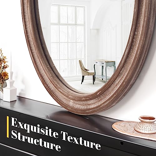 sawsile 24x30'' Rustic Oval Wood Mirror,Decorative Farmhouse Oval Mirrors,Vanity Nature Mirrors for Bedroom, Bathroom, Living Room,or Entryway - Image 3