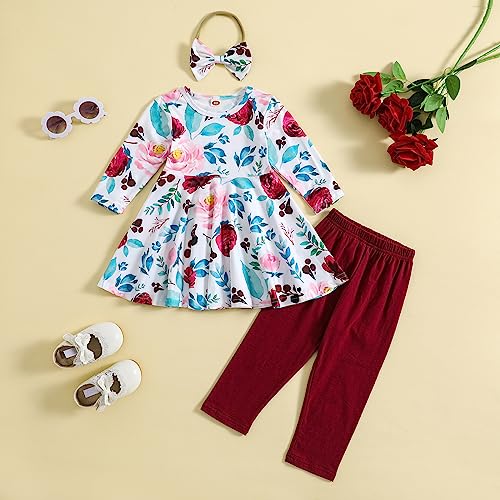 Toddler Baby Girls Floral Outfits Ruffle Shirt Pants Clothes Set2