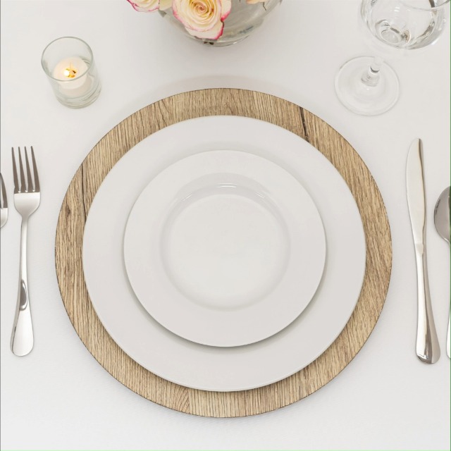 Platos de plástico con acabado madera faux, set x12, 13 pulgadas miniatura 7