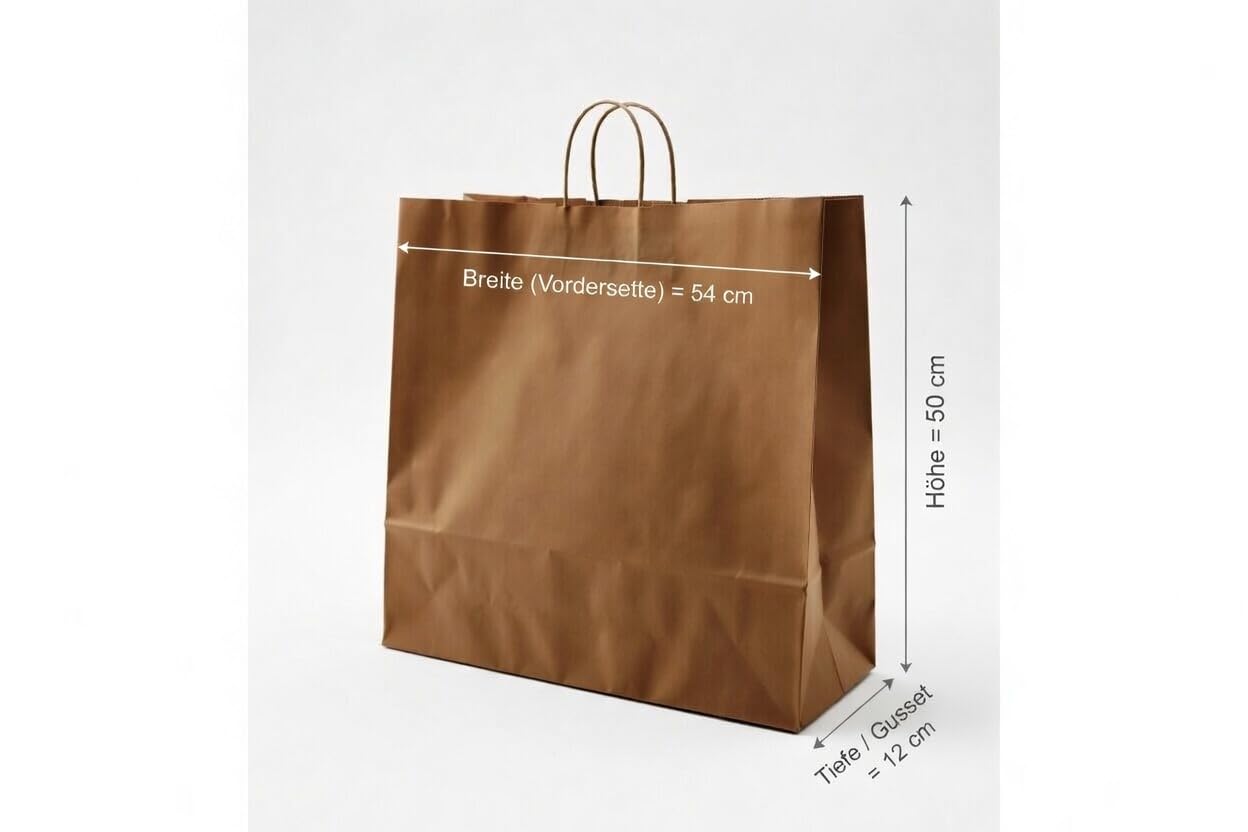 PGV Lot de 50 sacs en papier avec cordon Marron Taille XL 54 + 14 x 50 cm