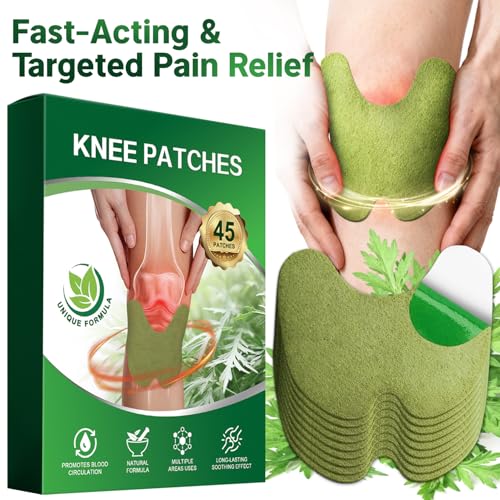 TimOye Knee Pain Relief Patches,45Pcs Wormwood Knee Patches for Pain Relief Herbal Knee Heat Pads for Arthritis Joint & Muscle Soreness Fast Acting Herbal