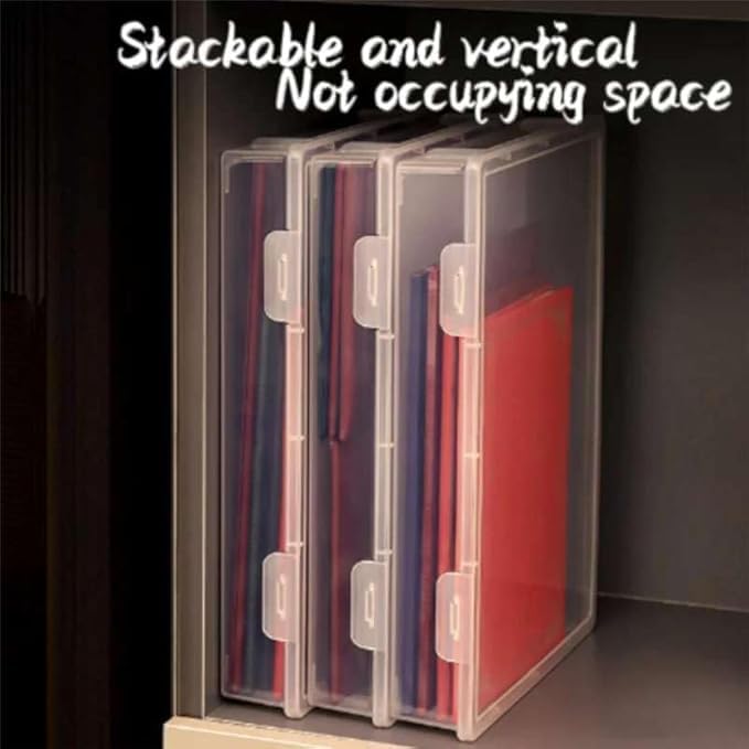 Image of Klick n shop A4 Clear File Storage Box, Transparent Plastic Document Organizer with Latching Lid, Stackable Paper Holder for Office, School and Home (Pack of 1)
