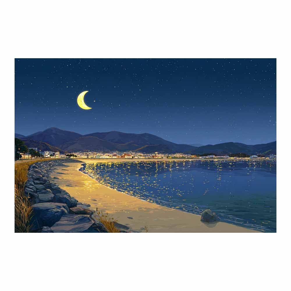 DMZPKZB Landscape Wall Art Moonlit Coastsal Night Landscape Picture Artwork Prints,Vintage Poster Decor,For Living Room,Bedroom,kitchen,Office,Corridor(Multicolor)-50x70cm Unframed