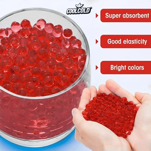Image of COOLCOLD Gel Blaster Refill Ammo - 50,000 Rounds of 7-8mm Non-Toxic Water Beads for Gel Guns - Safe for Adults 15+ - Transparent Blue Gel Bullets - Pack of 5 - Also Ideal as Home Decor Vase (Red)