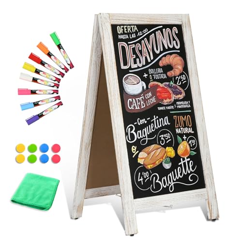 Image of Double-Sided Magnetic 40 inch x 20 inch White Chalk Board Sign Board | Wooden A-Frame Sign, Sandwich Board Signs Outdoor, Chalkboard Easel, Menu Board for Restaurant, Business or Wedding
