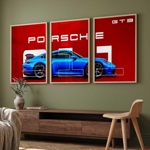 Image of HOTHOUSE Big Porsche 911 Car Framed Posters Gift Items for Boys Room Wall Decoration Bedroom Living Room Office Studio Decor | Car Poster Frame for Wall Decor Set Of 3 Size(10X13 inch)