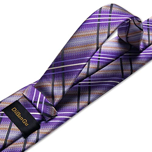 Image of DiBanGu Striped Tie Set for Men Silk Woven Plaid Necktie and Pocket Square Cufflinks Business Wedding
