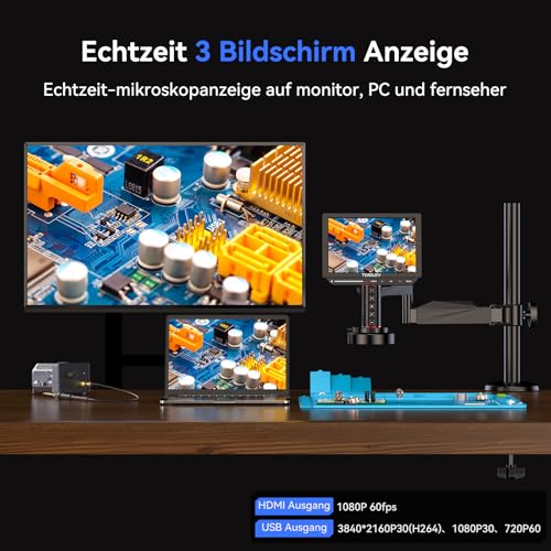 TOMLOV TM4K-AF Flex 4K Autofokus Digitales Mikroskop HDMI, 8 IPS Münzen Vergrößerung 2000X, 52MP Mikroskopkamera für Löten, mit Flex Arm, Multifunktionale Lötmatte, Ringlicht, 64GB-Karte
