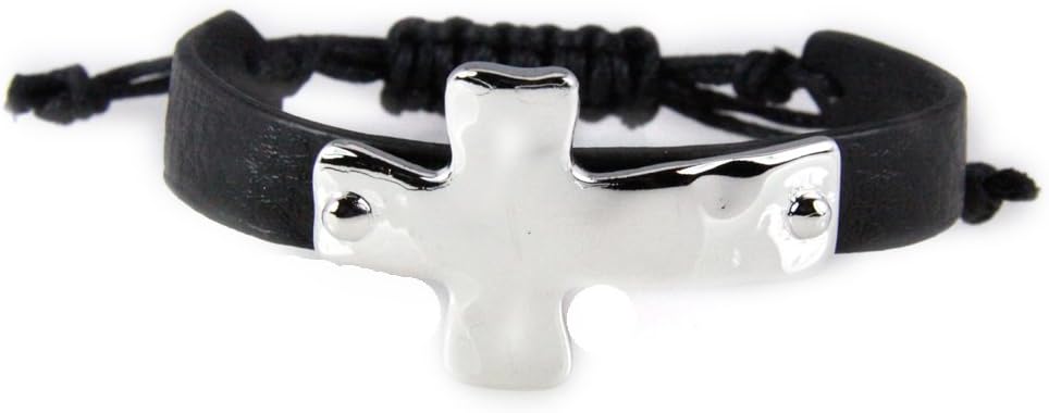 4031038 Adjustable Leather Cross Bracelet Christian Knot Religious Band Macrame'