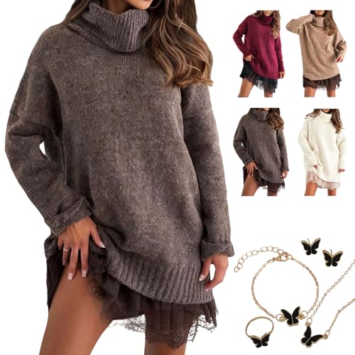 Women's Turtleneck Sweater Mini Dress Set, 2026 Autumn/Winter 2-Piece Relaxed