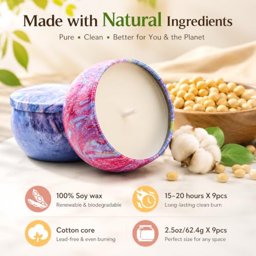 Scented Candles Gifts Set for Women, 9 Pack Aromatherapy Candles Pack Soy Wax with Essential Oil Include Lavender, Jasmine and Vanilla for Bridesmaid, Birthday, Valentine's, Mother's Day, Bath, Yoga - Image 3