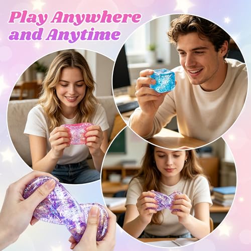 Image of 4pcs Squishy Cube Taba Squishy Kit Stress Cube for Adults,Glitter Squishy Slow Rising Fidget Cube Sensory for Anxiety Stress Relief High Density Ice Squeeze Ball Cubes