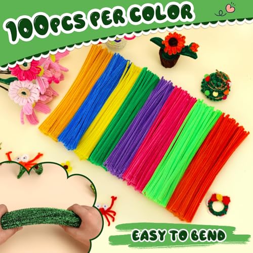 Image of Hssugi Green Pipe Cleaners, 100PCS Pipe Cleaners Craft Supplies | Glitter Green Pipe Cleaners Bulk Fuzzy Sticks for DIY Art and Craft Projects Home Decoration