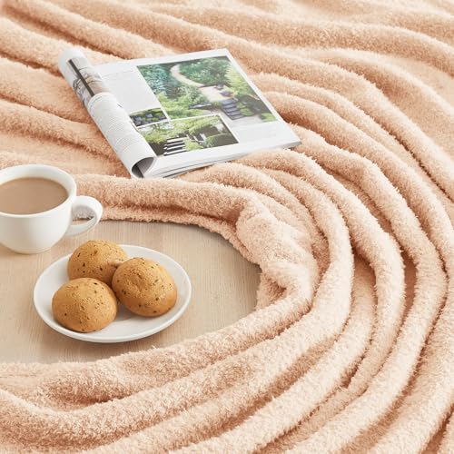 Image of CYMULA Knit Throw Blanket for Peach Pink - Super Soft Lightweight Plush Fuzzy Fluffy Cozy Blankets and Throws for Sofa Bed, 50 x 60 inches