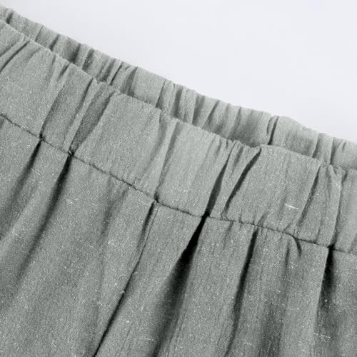 Pedal Pushers for Women Summer Casual Elastic High Waisted Wide Leg Linen Pants Baggy Bermuda Shorts with Pockets3