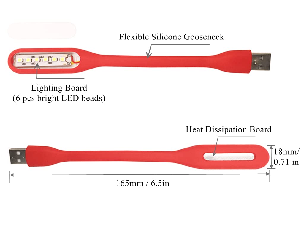 Kyfreshpower Mini USB LED Lamp, Adjustable USB Night Light, Compatible for Power Bank, Laptop, Notebook, Reading, Computer Keyboard USB Reading Light (8-Red)
