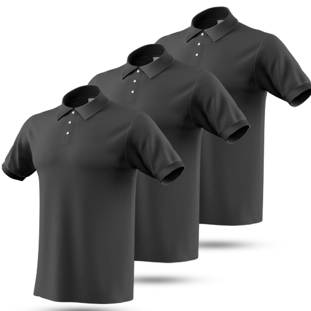 Generic3-Pack Men's Polo Shirt BLACK 100% Breathable Cotton Plain Polo Shirts Soft Comfortable 3 Pcs Polo Short Sleves Unisex