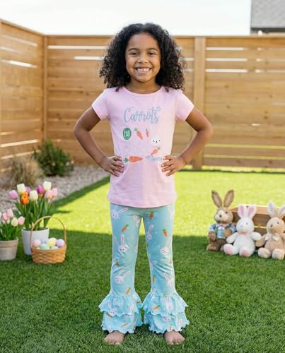 Image of Unique Baby 2 Piece Girls Double Ruffle Leggings and Short Sleeve Shirt Clothes Set Kid and Toddler Girl Outfit
