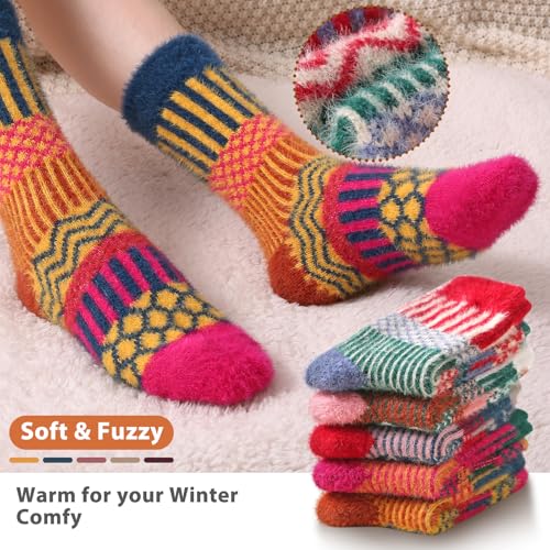 Image of SISOSOCK 5 Pairs Fuzzy Soft Cozy Comfortable Socks for Women, Casual Sleep Comfy Socks, Perfect Warm Winter Gifts for Women