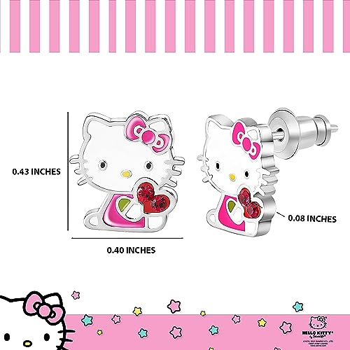 Sanrio Hello Kitty & My Melody Women's Stud Earrings Collection – Silver Flash-Plated, Enamel & Crystal Designs, Officially Licensed Jewelry4