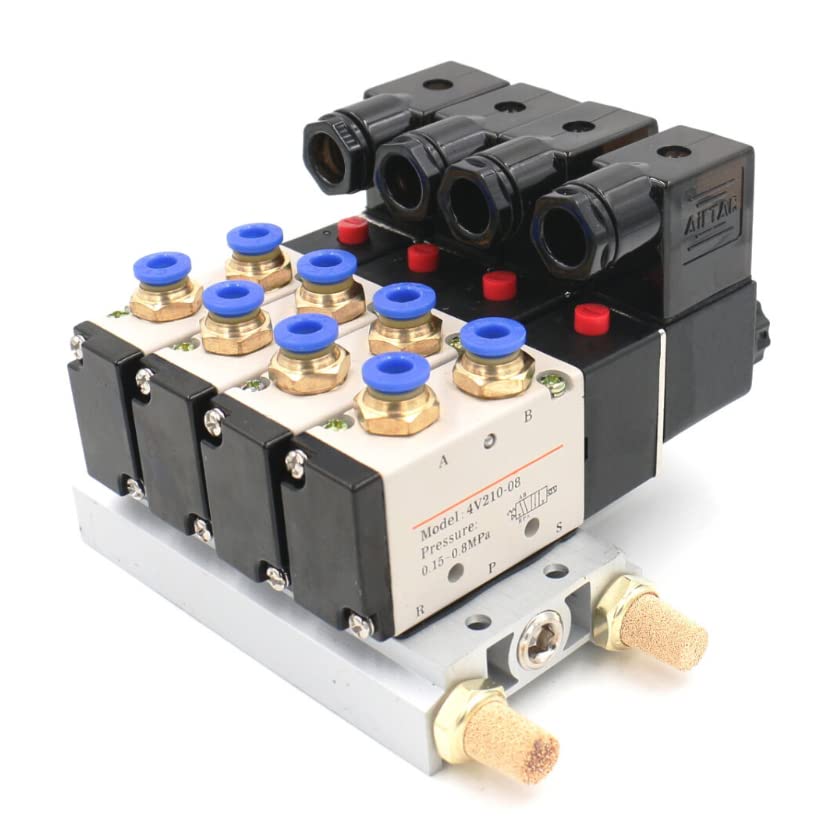 4V210-08 DC12V DC24V AC110V AC220V Pojedyncza głowica pneumatyczny zawór elektromagnetyczny 2 pozycje 5-drożne 4 z łącznikiem podstawowym (DC24V, 12 mm)