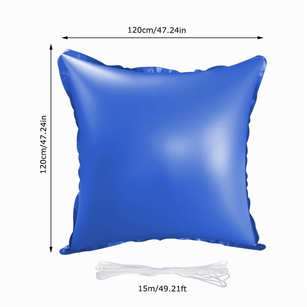 Oreillers Gonflables dhiver, Afenau 120cm Coussin dair de Piscine Hiver avec Trous et Corde, 0,28 mm dépaisseur Coussin Piscine Hivernage, PVC Coussin de Piscine Hiver pour Abri de Pisc, Carré