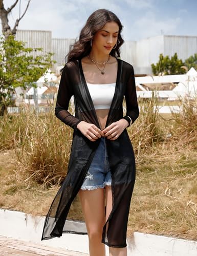 Totatuit Long Summer Cardigan for Women Lightweight Open Front Tops Solid Duster Swimwear Beach Cover Up4