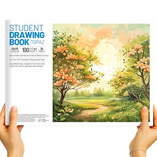 A3 Sketchbook for Artists (Pack of 1) 36 Pages (18 Sheets) | 100 GSM Premium Cartridge Paper | Drawing & Painting Pad for Kids Students & Professionals