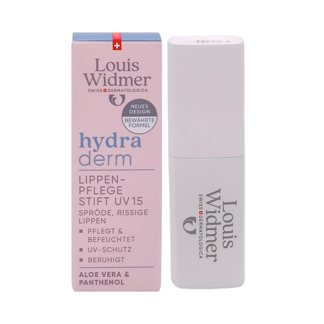 Louis Widmer hydraderm Lippenpflege Stift UV 15, 3x 4,5 ml I Beruhigende Pflege bei spröden Lippen I mit Aloe Vera, Panthenol & LSF 15 I vegan, ohne Mikroplastik I Spar-Set plus Pharma Perle give-away