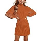 Virmoku Girls Oversized Sweater Dress Turtleneck Batwing Sleeve Winter Long Kids Casual Sweaters for Girls Dresses Brown
