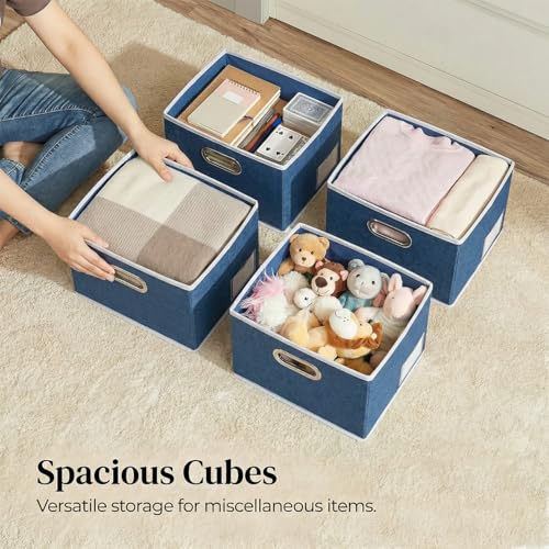 Image of PRANDOM Storage Bins with Lids [3-Pack] Linen Fabric Foldable Storage Boxes Organizer Containers Baskets Cube with Cover for Bedroom Closet Office Royal Blue（11.4X8.6X6.7