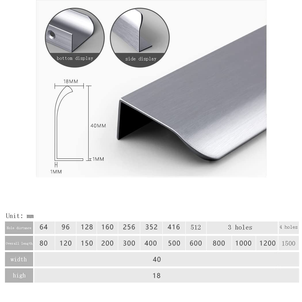 Ukryte uchwyty do szafek, niewidoczna klamka ze stopu aluminium Szafa kuchenna Szuflada z krawędzią palca Szara 2 sztuki(Hole distance 256mm)