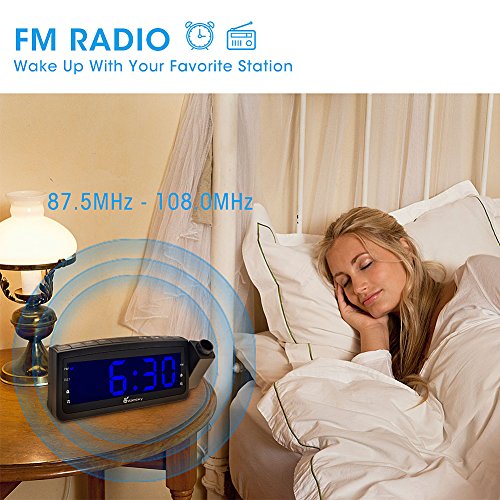 Vansky PAC02 USB Charger, Digital Projection Clock for Bedrooms, FM