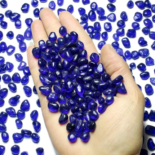 Image of WAYBER Glass Stones, 1Lb /460g Irregular Sea Glass Pebbles Non-Toxic Artificial Gemstones for Gem Display /Vase Filler /Terrarium Flowerpot Aquarium Turtle Tank Decoration, Dark Blue