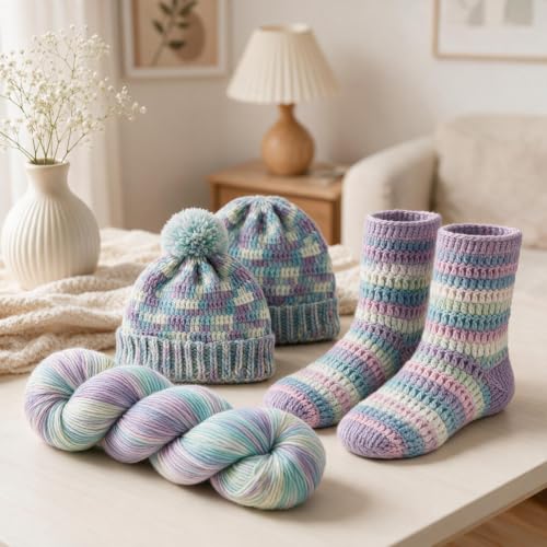 Image of Katech Wool Yarn for Crocheting & Knitting, Cashmere Sock Yarn-Indigo Blue | 3 Pack 10.58oz /300g Hand Dyed Yarn- 52% Wool, 10% Cashmere, 38% Polyester, #3 DK Yarns-885yds / 810m for Knitting Socks Scarf