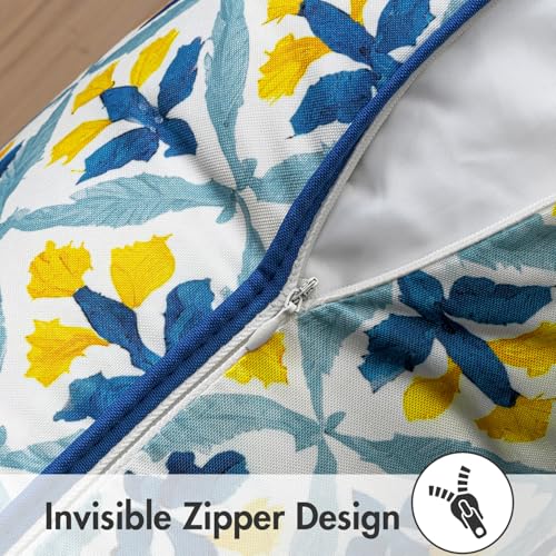 Image of MIULEE Pack of 2 Decorative Outdoor Waterproof Throw Pillow Covers Flower Print Chic Boho Accent Pillow Covers for Square Garden Patio Cushion 20x20 Inch, Light Yellow Blue