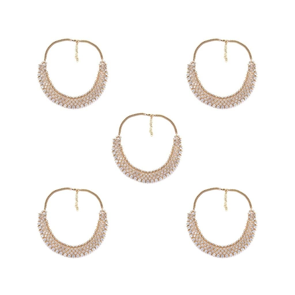 Damen-Halsband, Hochzeit, Kristall, dekoratives Halsband, Strass, Bankett, Halskette, modischer Halsschmuck, elegante Dekoration, goldfarben, 5er-Set