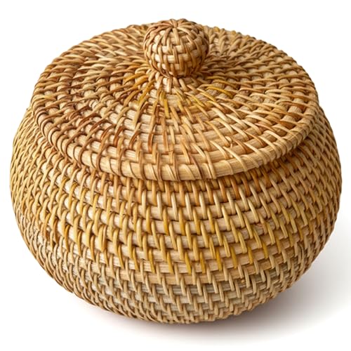Cesta de mimbre con tapa pequeña para decoración de baño y cosméticos 2