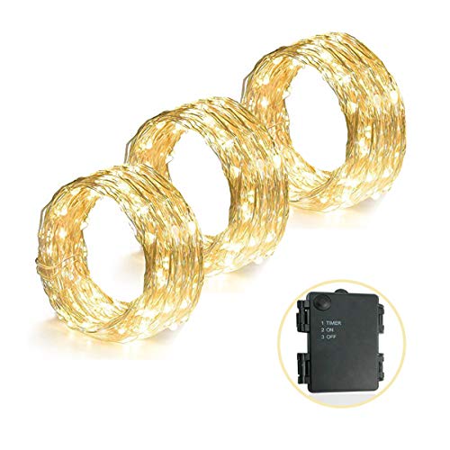 3 Pack 39Ft LED Lights for Bedroom, Copper Wire LED Strip Lights, 120Leds Outdoor String Lights, Waterproof Decorative Starry Lights for Halloween, Xmas, Wedding Party Warm White