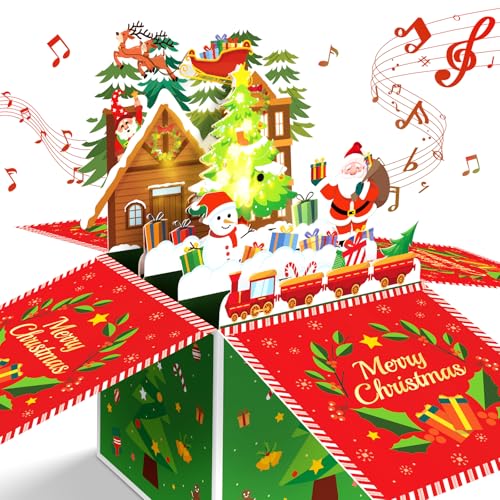Christmas Cards MUSIC & LIGHTS Pop-up 3D Merry Christmas Card Christmas Gifts for Women Men Kids Mom Dad Blowable Candle Christmas Greeting Card with Envelopes