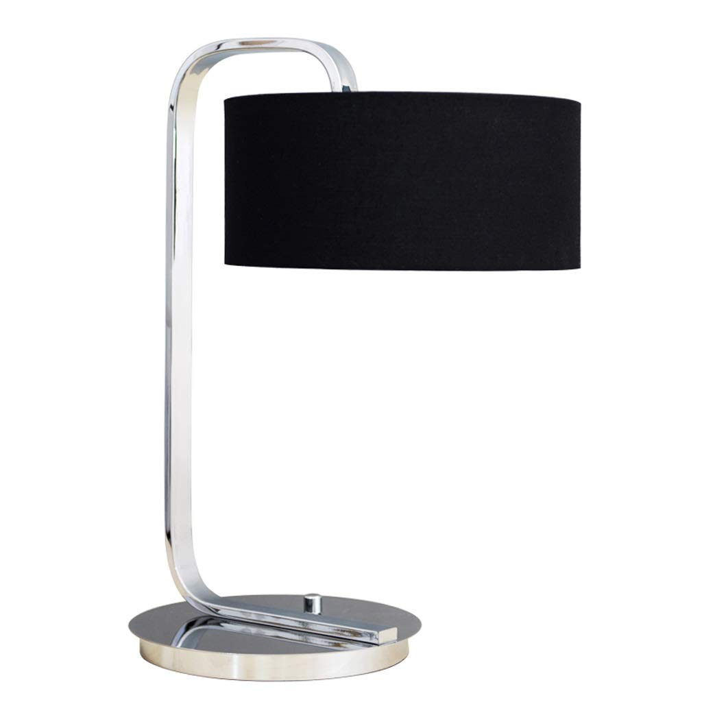 Jiande Stainless Steel Table Lamp Arc Table Desk Lamp Linen Shade 11 X 23 Inches, Modern Simplicity Bedroom Bedside Lamp Creative Living Room Lamp (Color : Black)